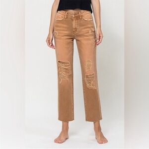 VERVET BY FLYING MONKEY High Rise Distressed Tan Jeans